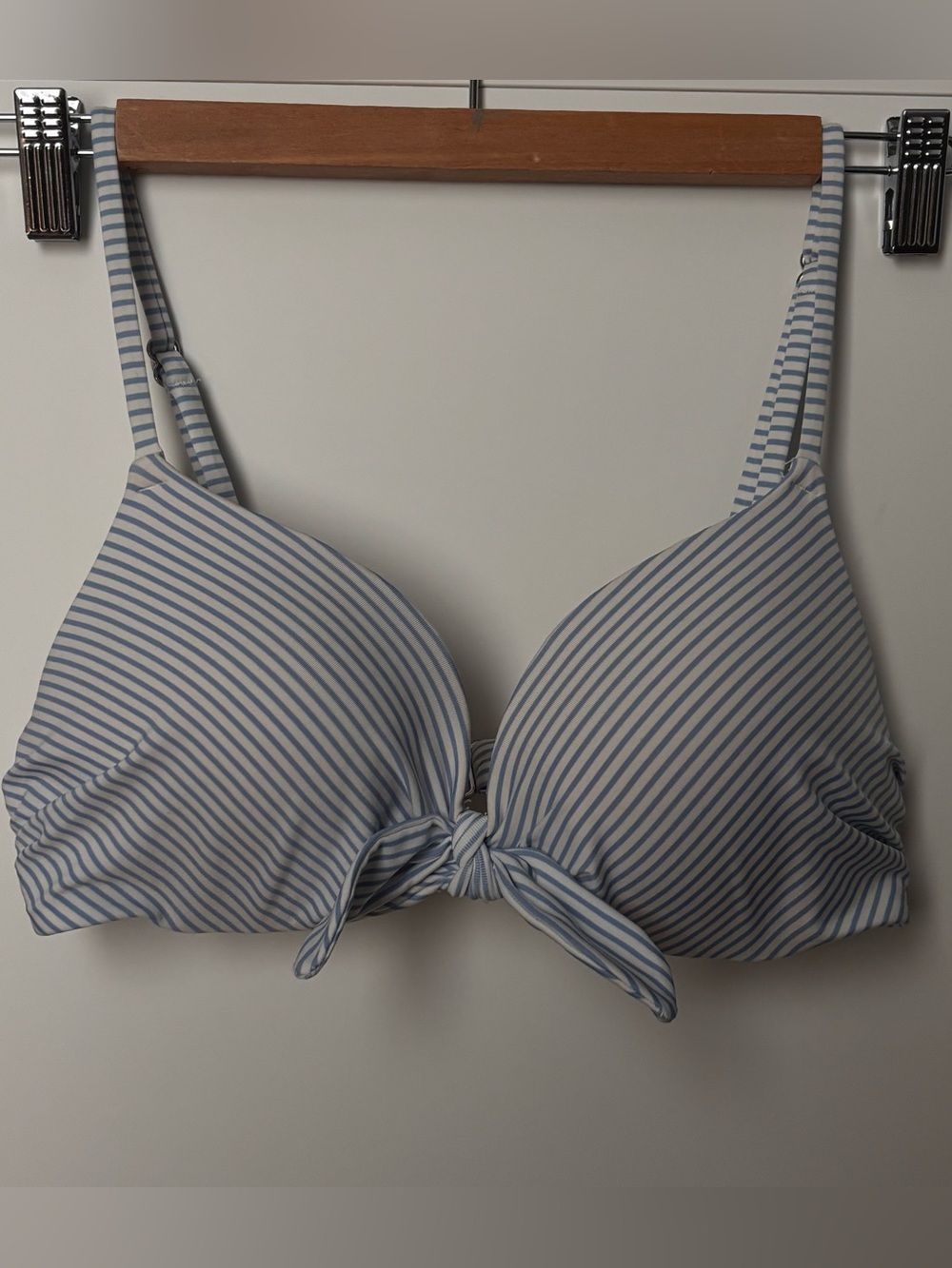 H&M Light Blue & White Striped Tie Front Bikini Top